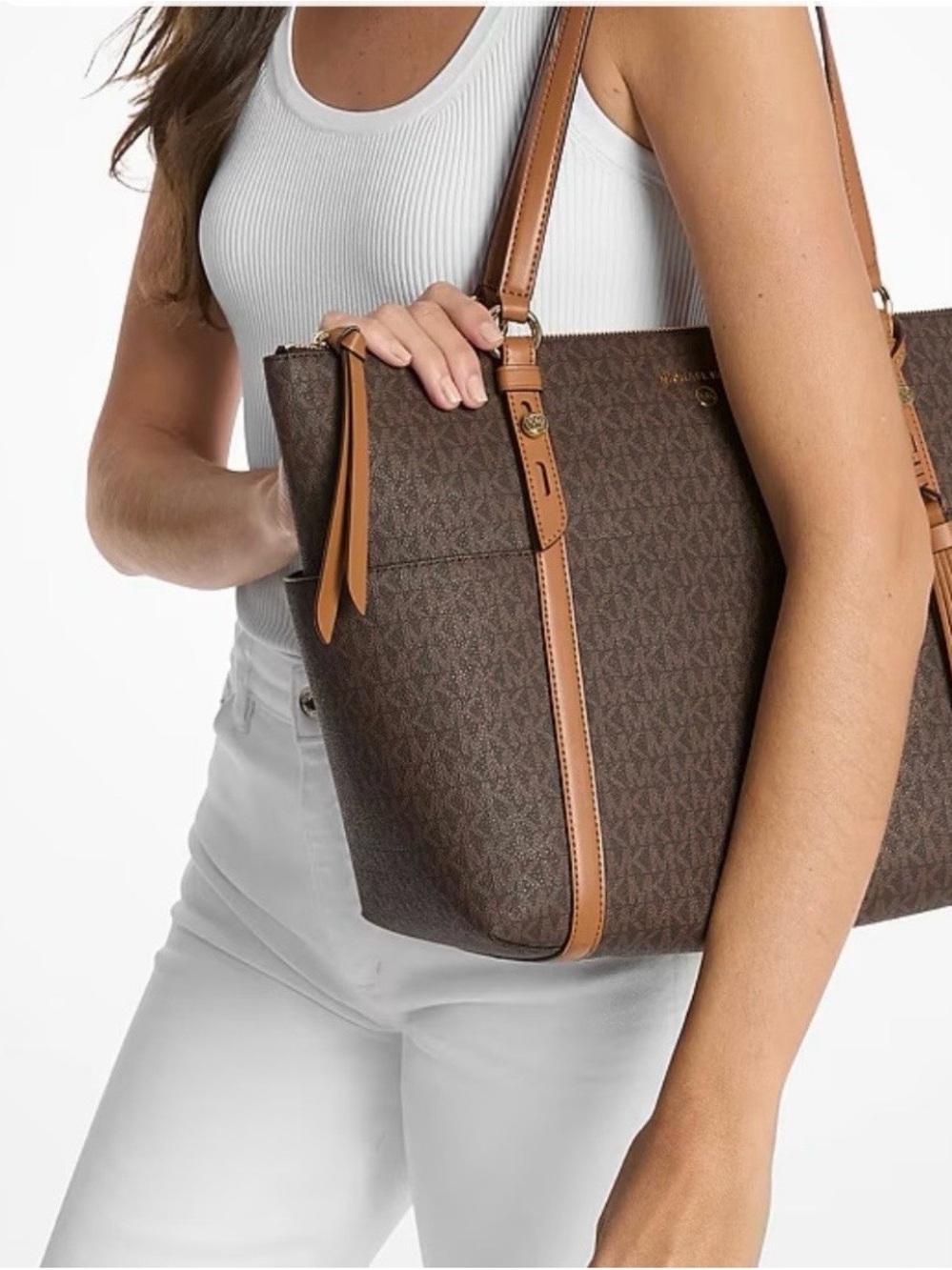 Michael Kors Brown Logo Tote with Tan Straps